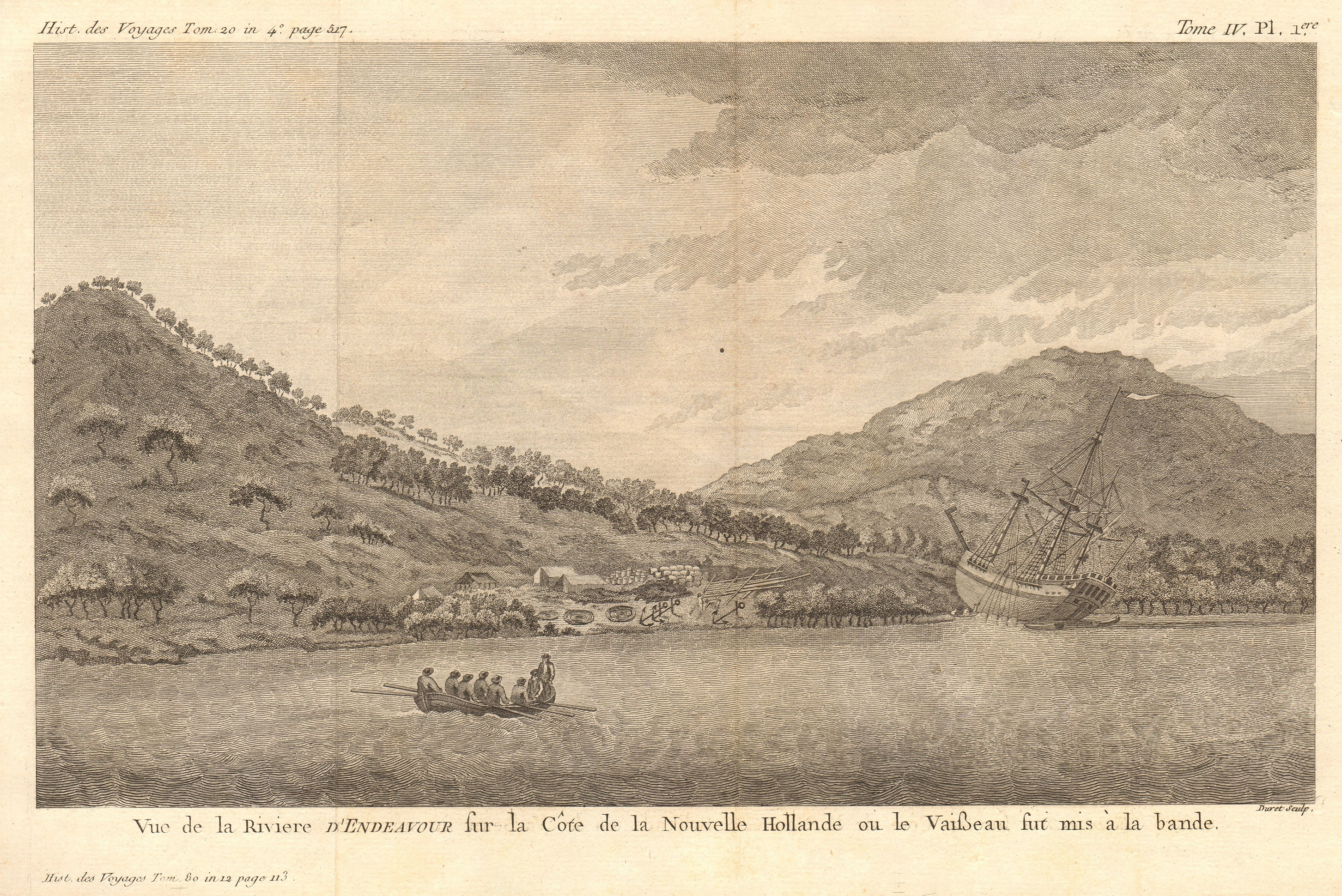 'Vue de la Rivière d'Endeavour…'  Capt Cook beached at Cooktown, Queensland 1789