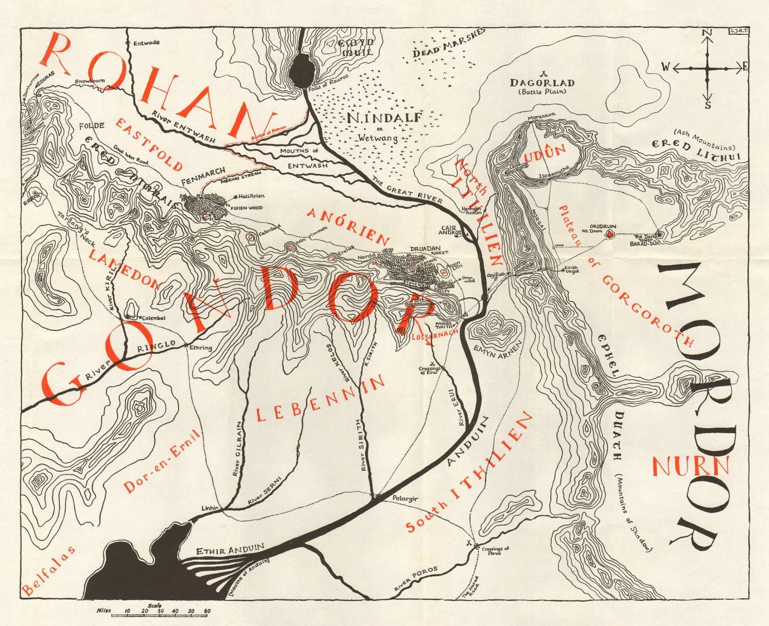 Associate Product MIDDLE EARTH. Lord of the Rings. Gondor Mordor Rohan Mount Doom TOLKIEN 1966 map