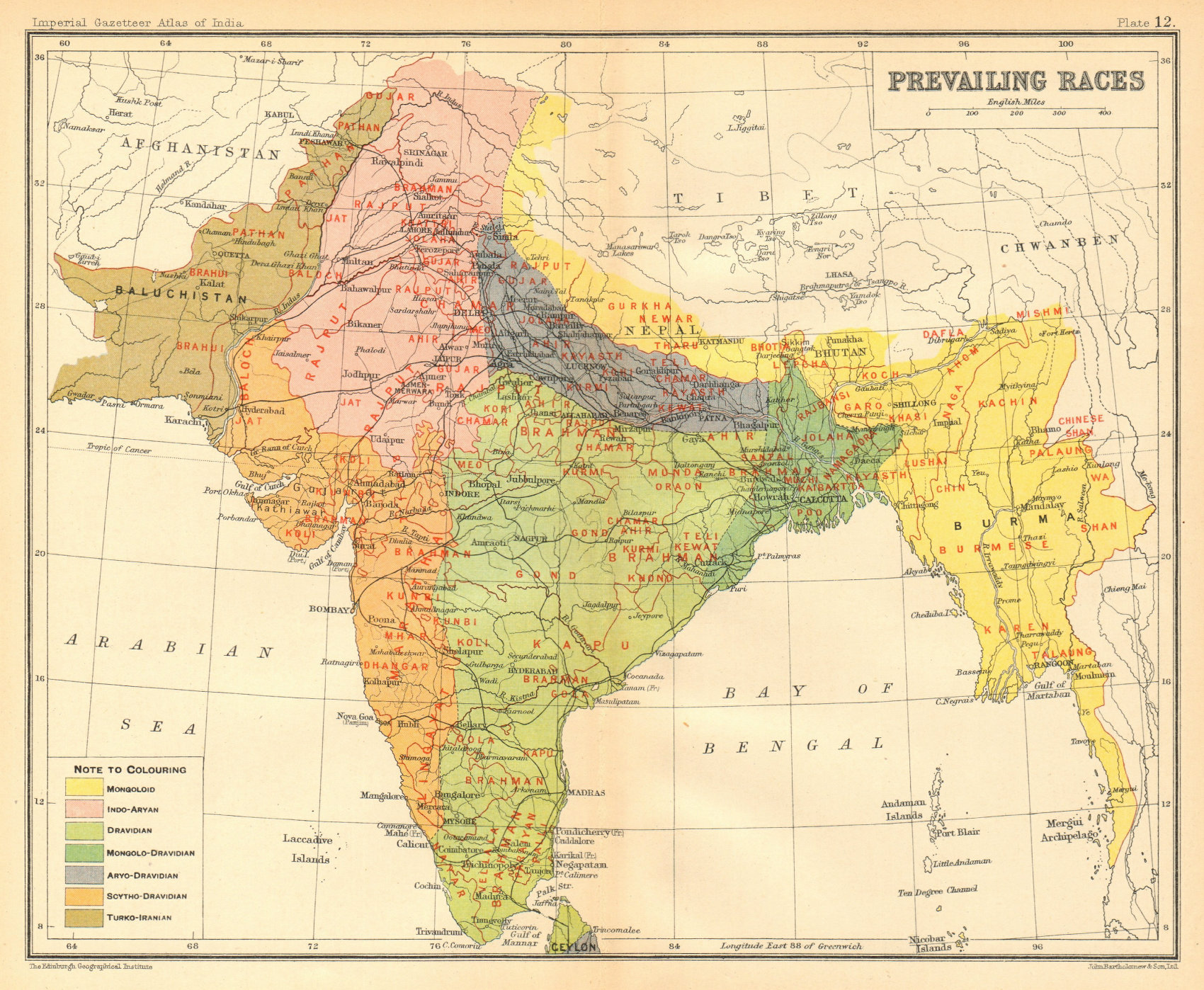 Associate Product SOUTH ASIA. BRITISH INDIA. Prevailing Races. Dravidian Mongoloid Aryan 1931 map