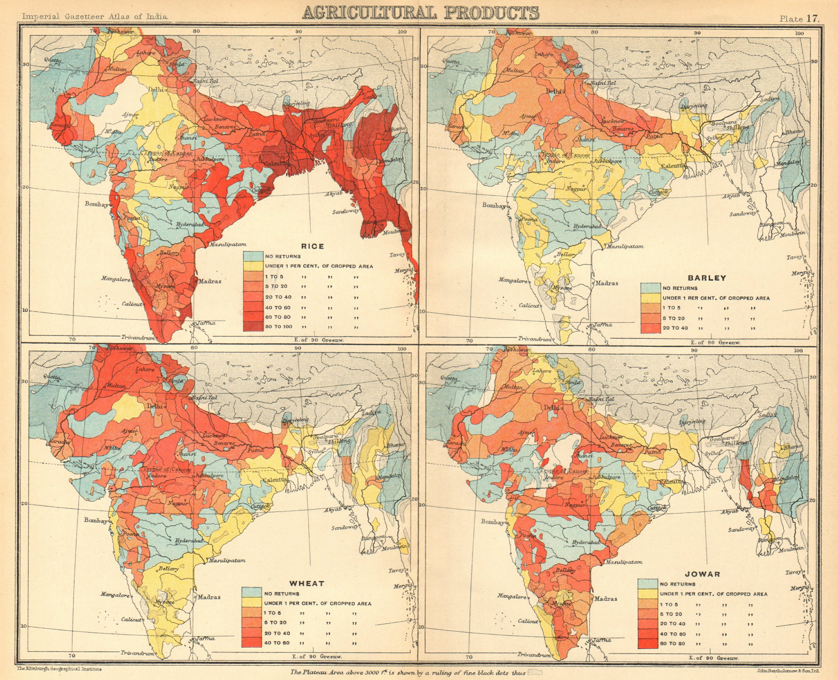 Associate Product BRITISH INDIA Food-grains Agriculture produce Wheat Rice Barley Jowar 1931 map