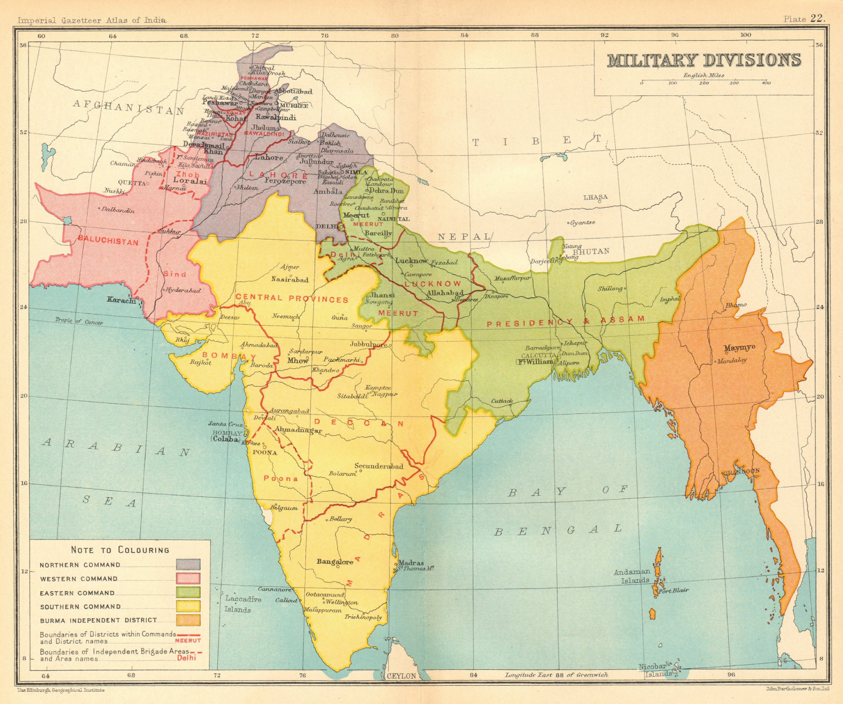 Associate Product BRITISH INDIA Military Divisions. Northern Southern Eastern Commands 1931 map