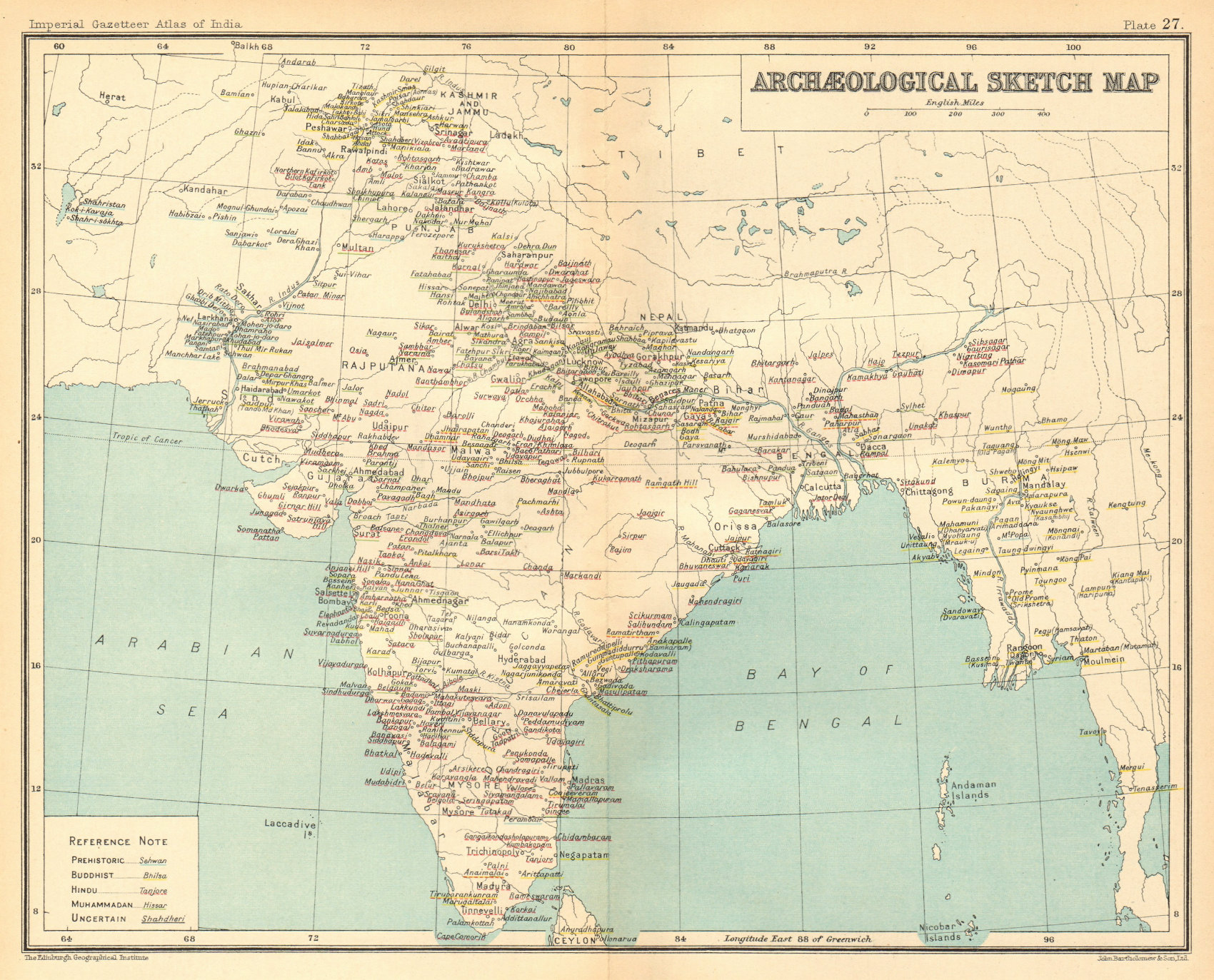 Associate Product BRITISH INDIA Archaeological map. Buddhist Hindu & Muslim sites 1931 old