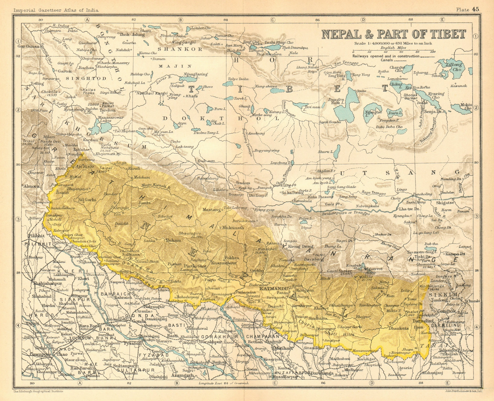 Nepal & part of Tibet. Himalayas. Kathmandu 1931 old vintage map plan chart