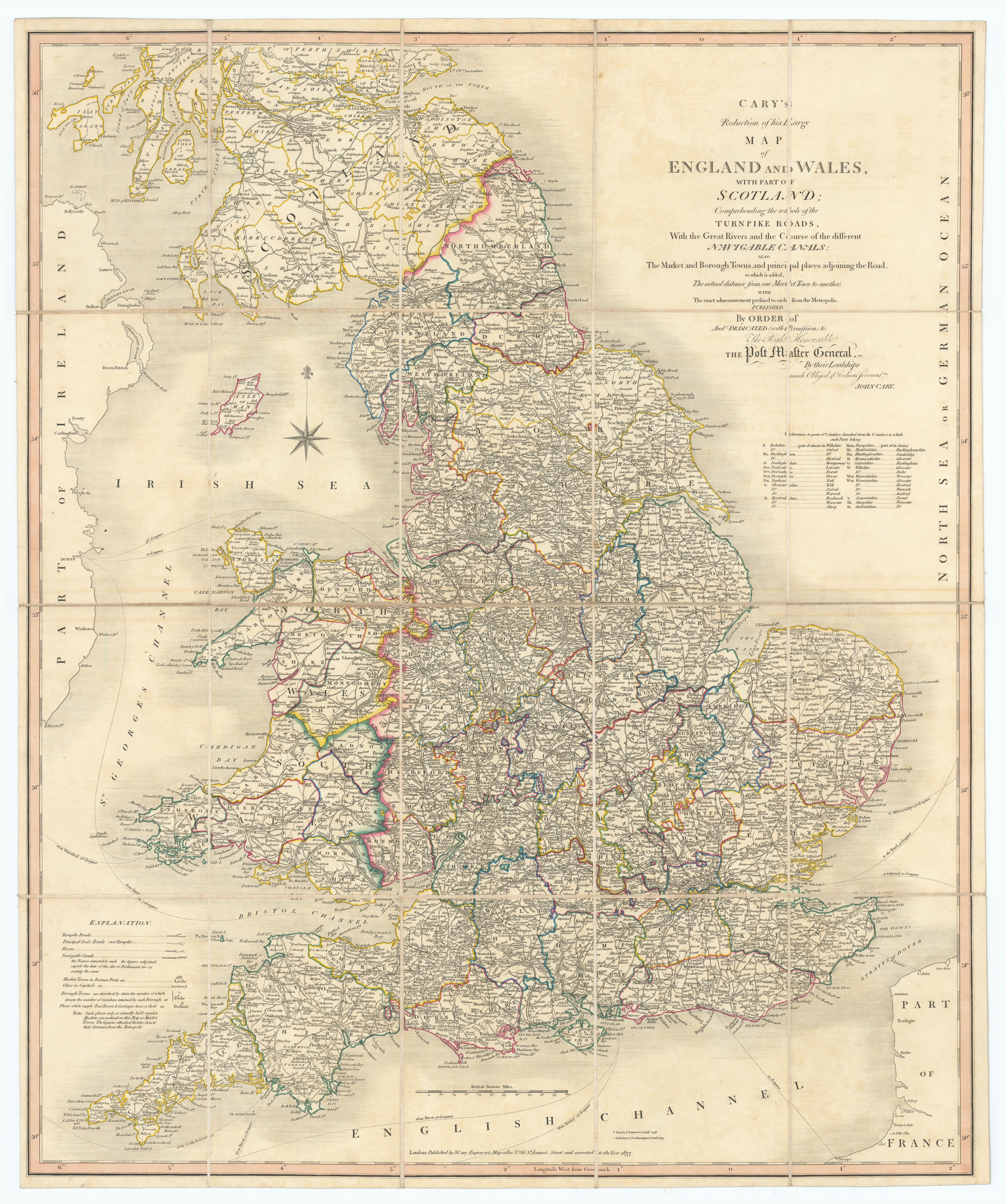 'Cary's reduction of his large map of England & Wales'. Turnpikes canals &c 1837