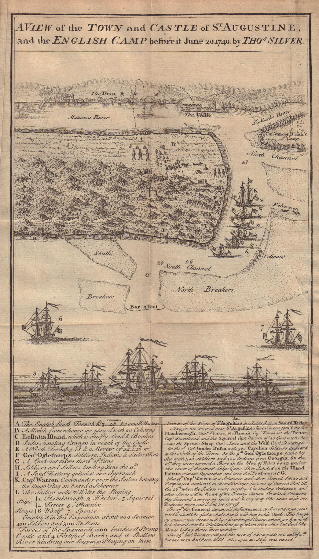 Associate Product The town & castle of St. Augustine. 1740 siege. Spanish Florida. SILVER 1740 map