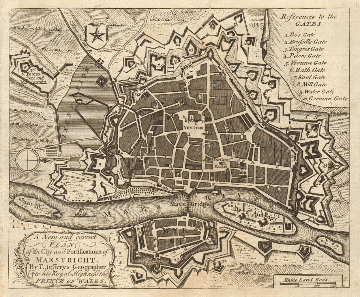 Plan of the city and fortifications of Maestricht. Maastricht. JEFFERYS 1748 map