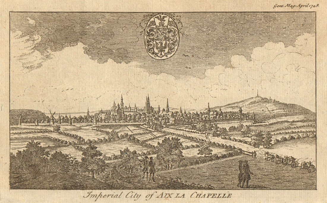 Associate Product Imperial City of Aix La Chapelle. View of Aachen, Germany 1748 old print