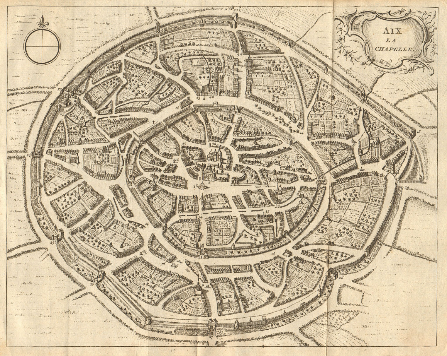 Aix La Chapelle. City plan of Aachen, Germany. GENTS MAG 1748 old antique map