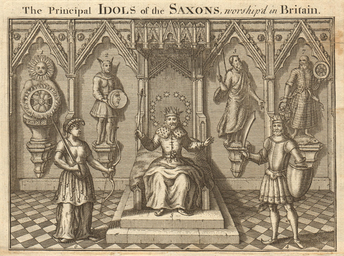 British Saxon idols. Sun Moon Tuisco Woden Thor Friga Seater Crodo Weekdays 1748