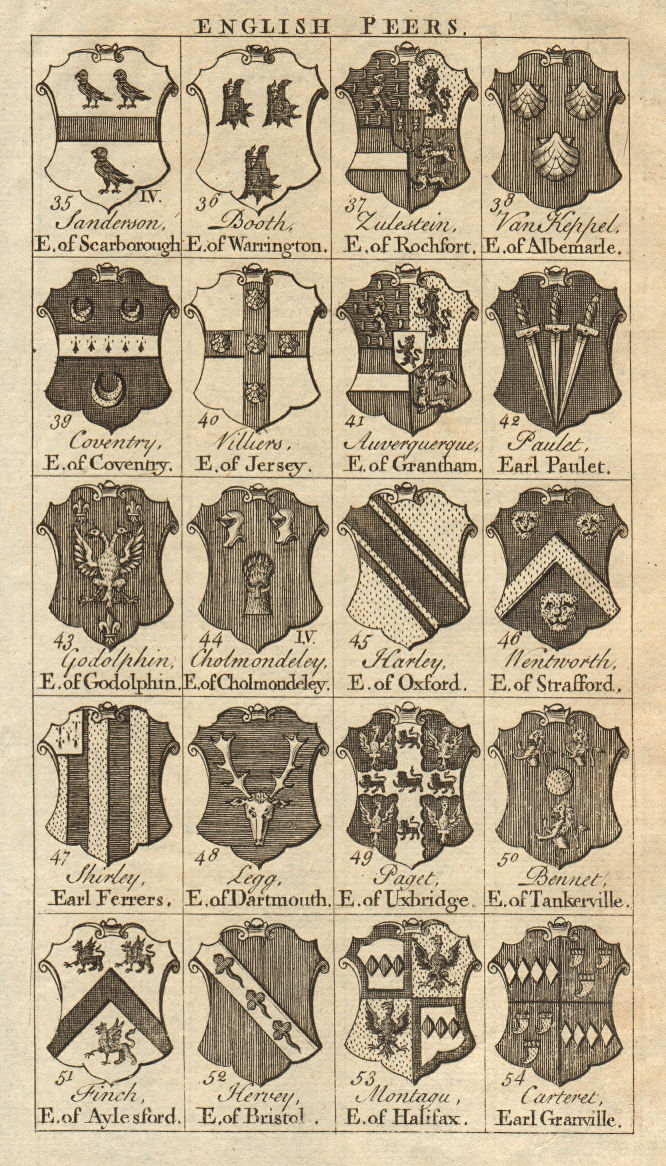 Associate Product Peerage Arms. Booth Paulet Harley Legg Paget Bennet Finch Hervey Montagu… 1748