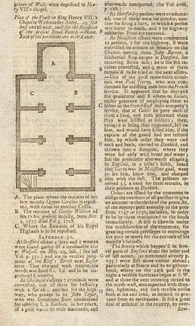 Associate Product Plan of the vault in King Henry VII's Chapel in Westminster Abbey, London 1751