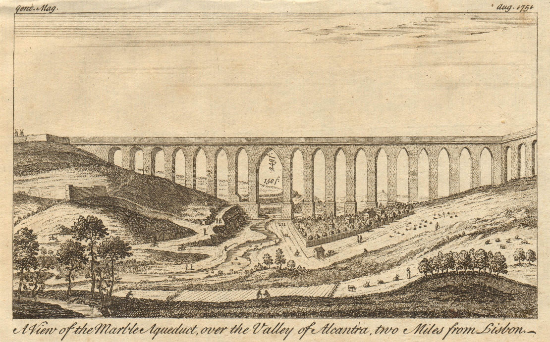Associate Product Aguas Livres Aqueduct, Alcantara valley, Lisbon, Portugal 1751 old print