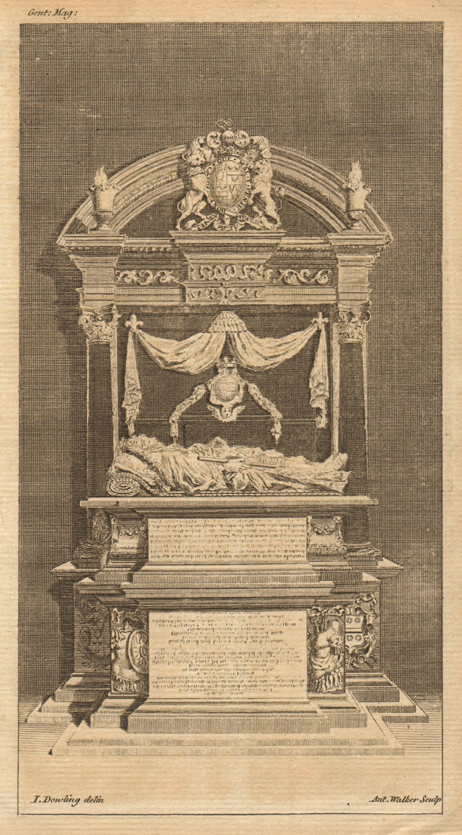 Associate Product Tomb of William & Margaret Cavendish, Westminster Abbey. London 1755 old print