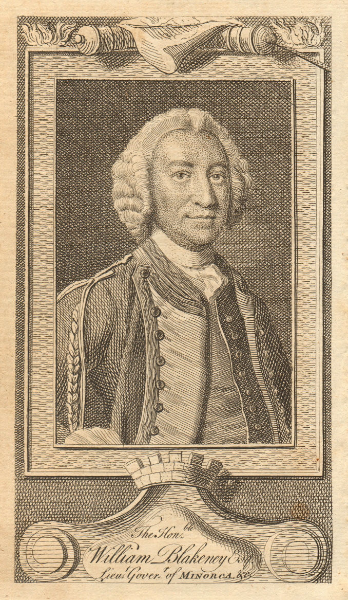 William Blakeney, Lieutenant Governor of Minorca. Menorca 1756 old print