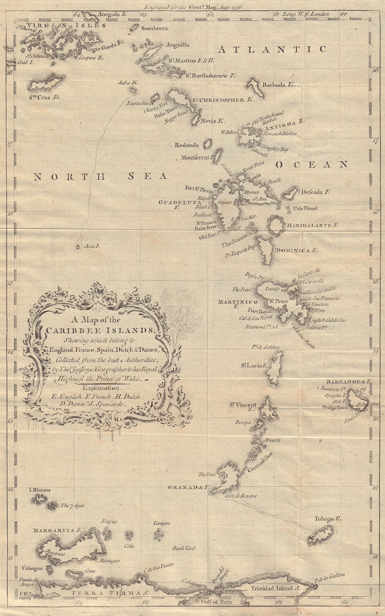 A map of the Caribee Islands. Caribbean Antilles West Indies. JEFFERYS 1756