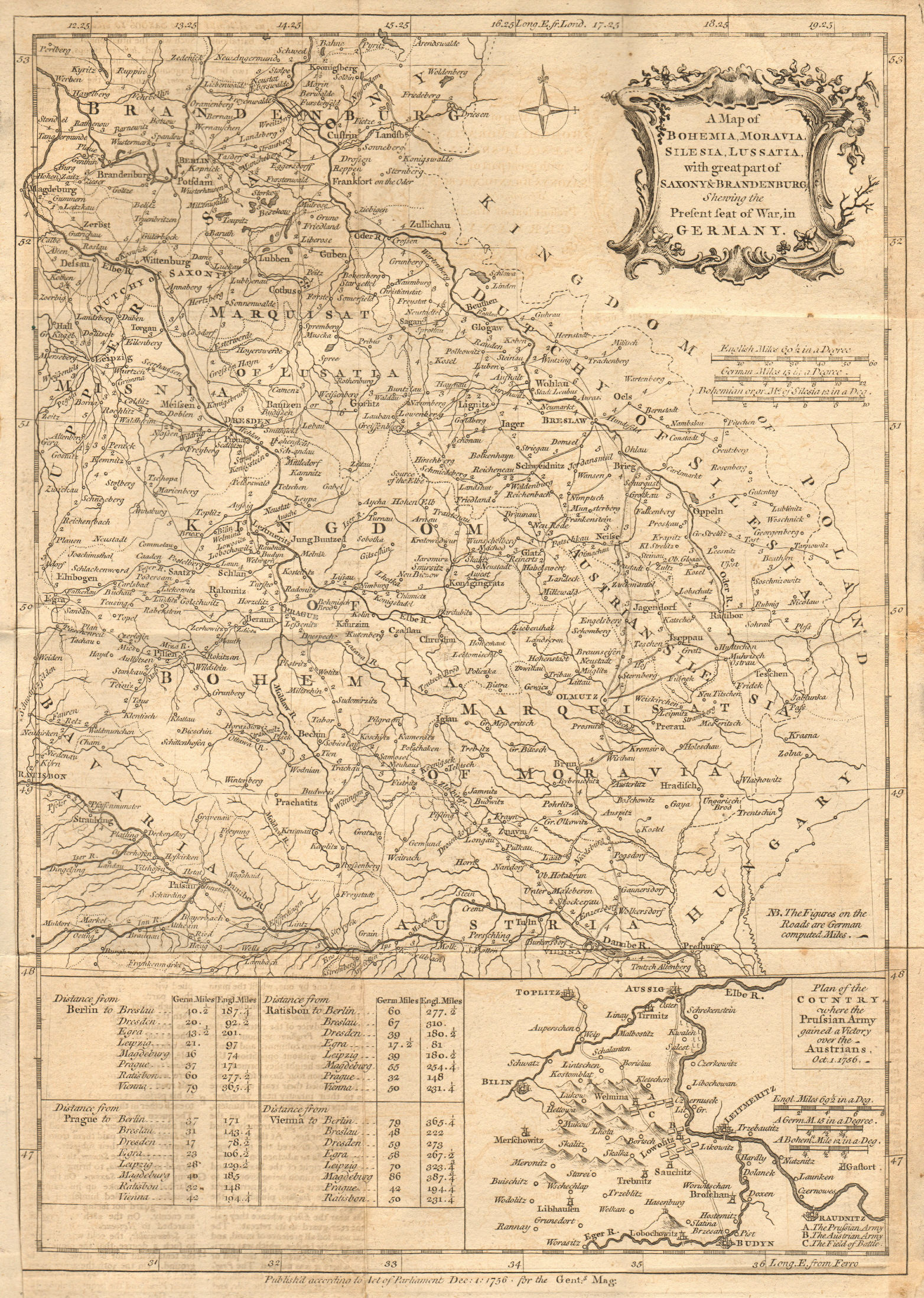 Associate Product Bohemia, Moravia, Silesia, Lussatia…. Saxony Brandenburg. GENTS MAG 1756 map