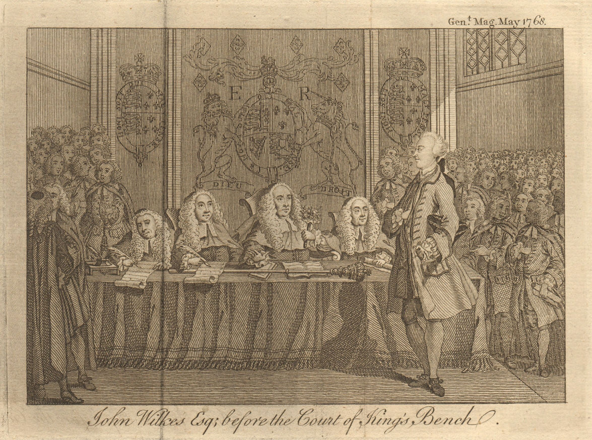John Wilkes, before the court of King's Bench, London 1768 old antique print