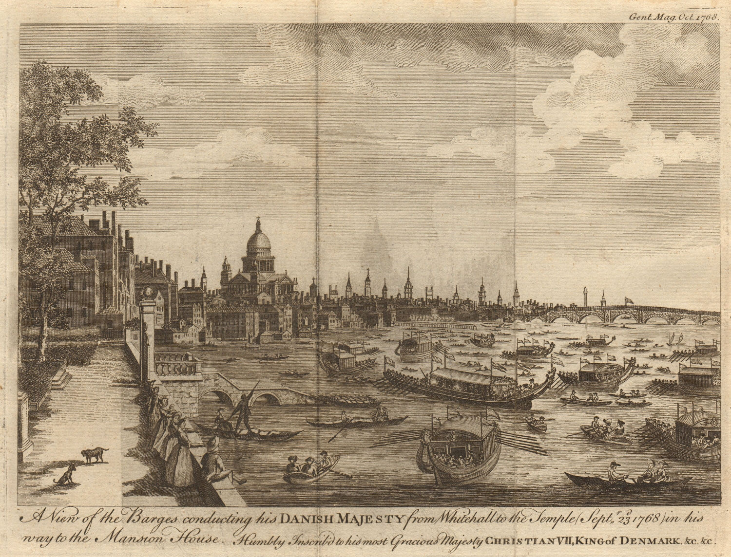 Associate Product London & St Paul's. State barges carrying King Christian VII of Denmark 1768