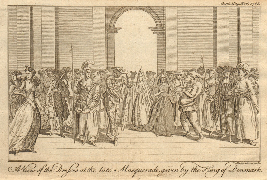 Masquerade characters Masked Ball given by King of Denmark Haymarket London 1768
