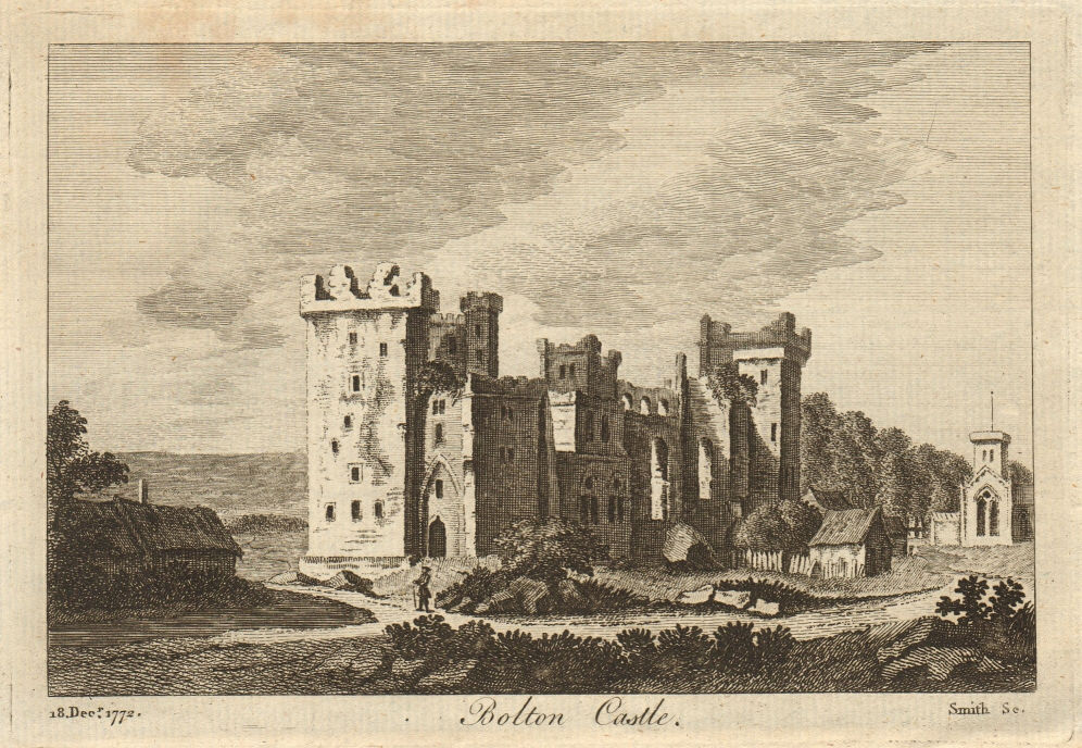 A view of Bolton Castle, Wensleydale, Yorkshire 1774 old antique print picture