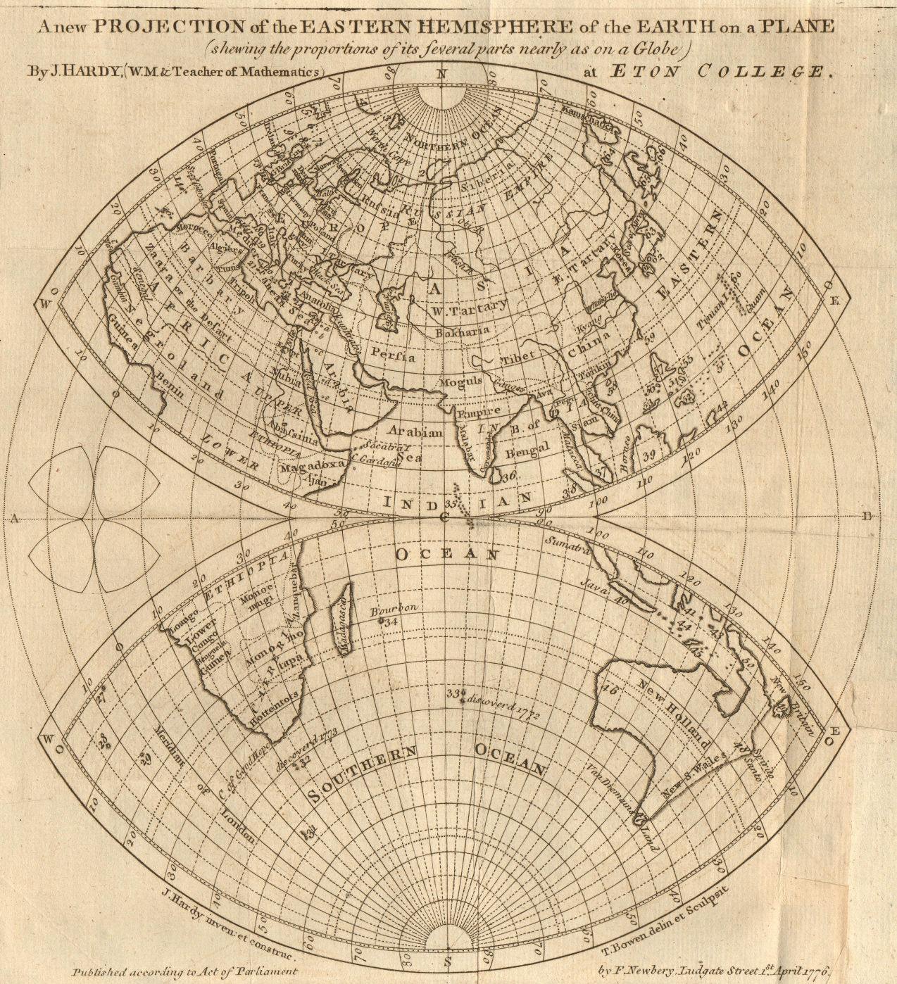Associate Product New projection of the Eastern Hemisphere of the Earth on a plane. BOWEN 1776 map