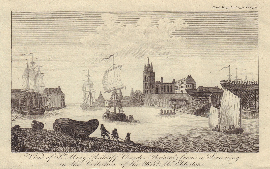 View of St. Mary Redcliffe Church, Bristol. Avon. Redcliff Back 1792 old print