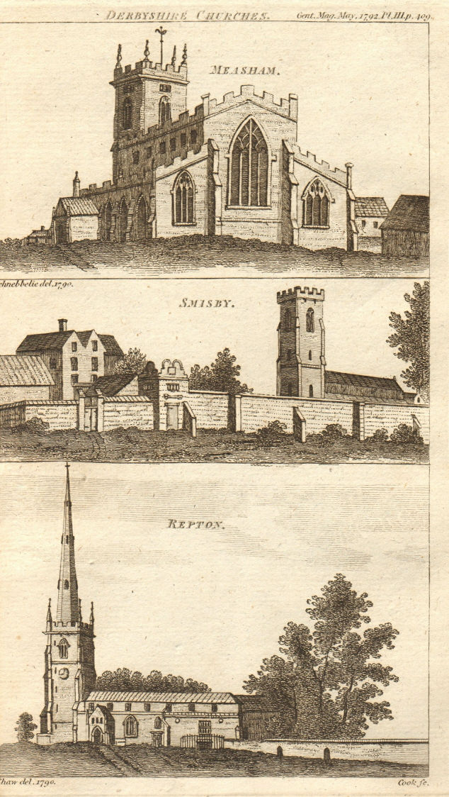 Associate Product St Laurence Measham. St James Smisby. St Wystan Repton. Derbyshire churches 1792