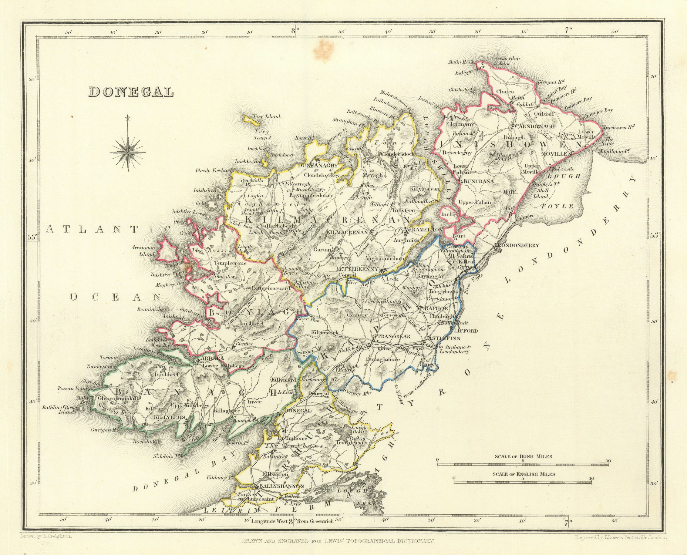 COUNTY DONEGAL antique map for LEWIS by DOWER & CREIGHTON. Ireland 1846