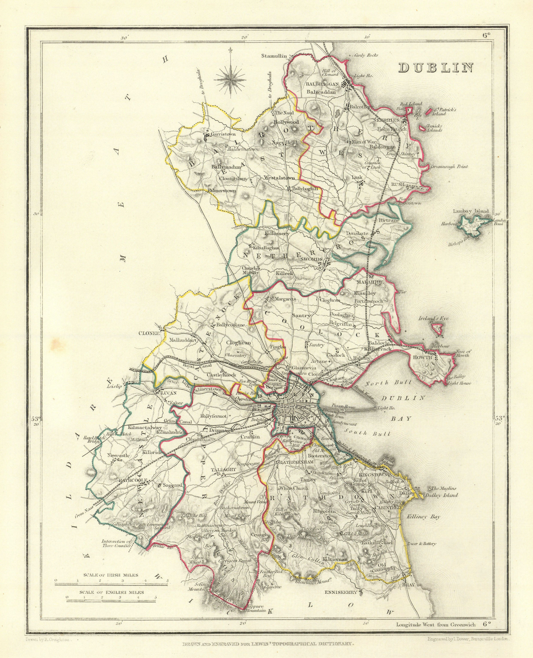 COUNTY DUBLIN antique map for LEWIS by DOWER & CREIGHTON. Ireland 1846 old