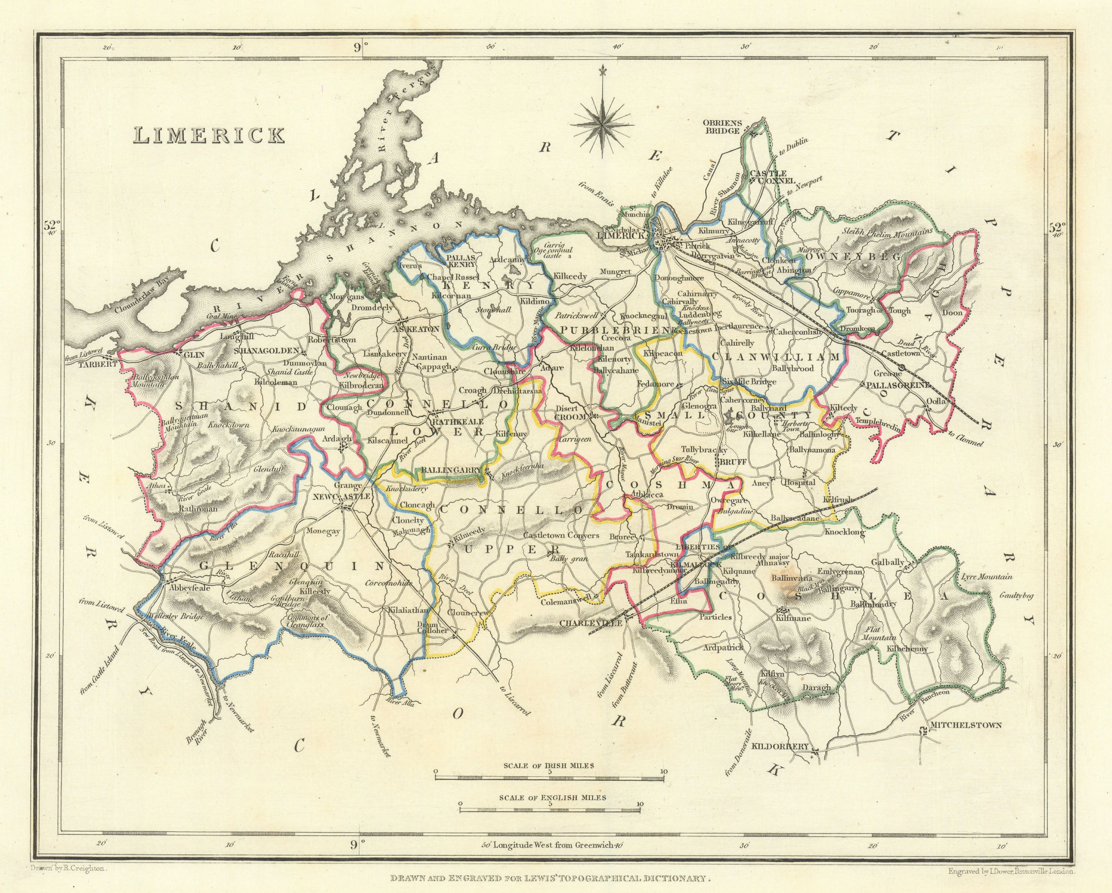 COUNTY LIMERICK antique map for LEWIS by DOWER & CREIGHTON. Ireland 1846