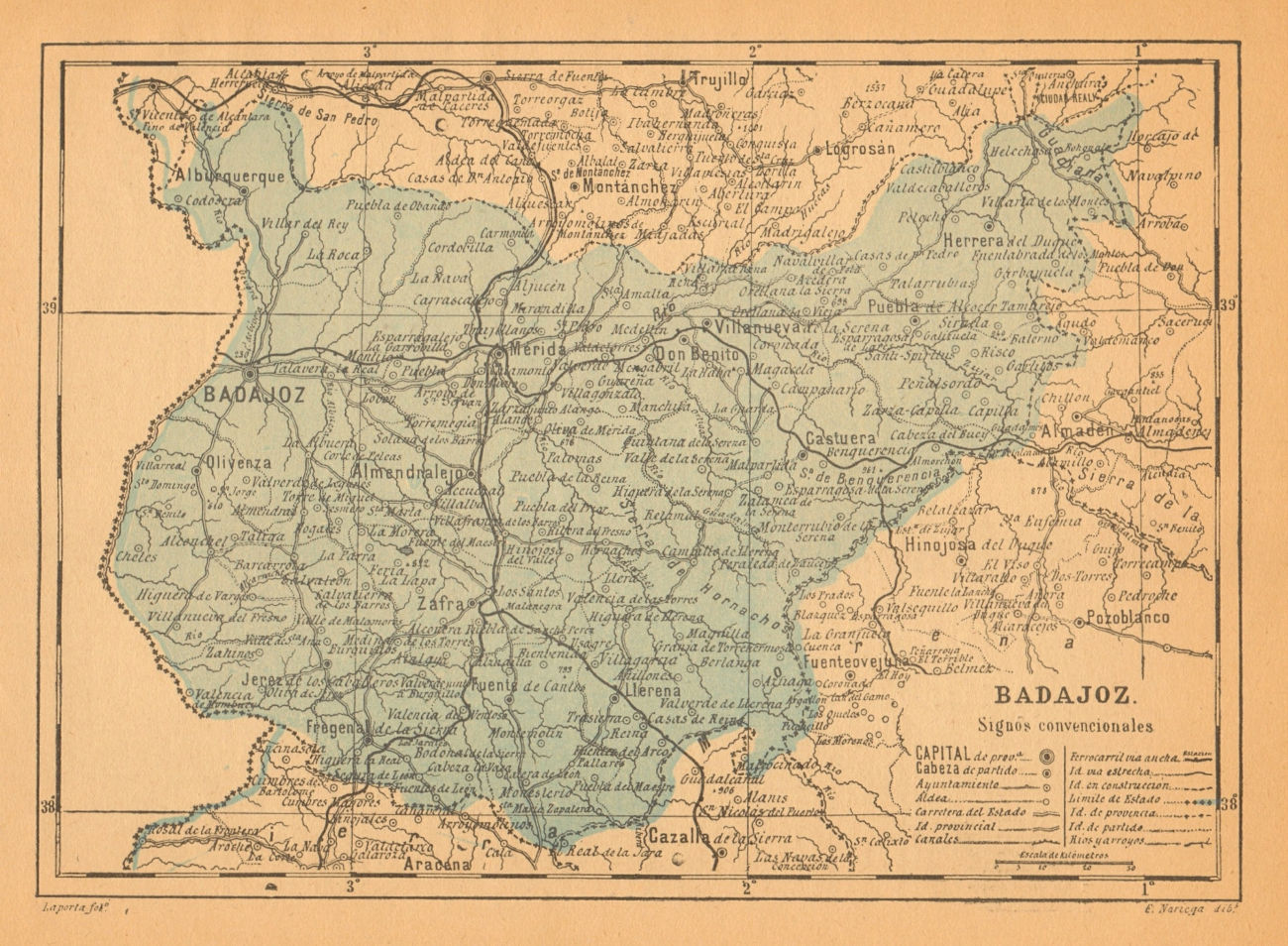BADAJOZ. Mérida. Extremadura. Mapa antiguo de la provincia 1914 old