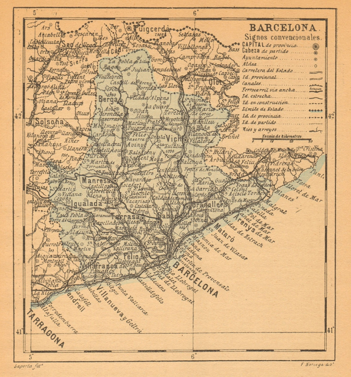 BARCELONA. Cataluña Catalunya Catalonia. Mapa antiguo de la provincia 1914
