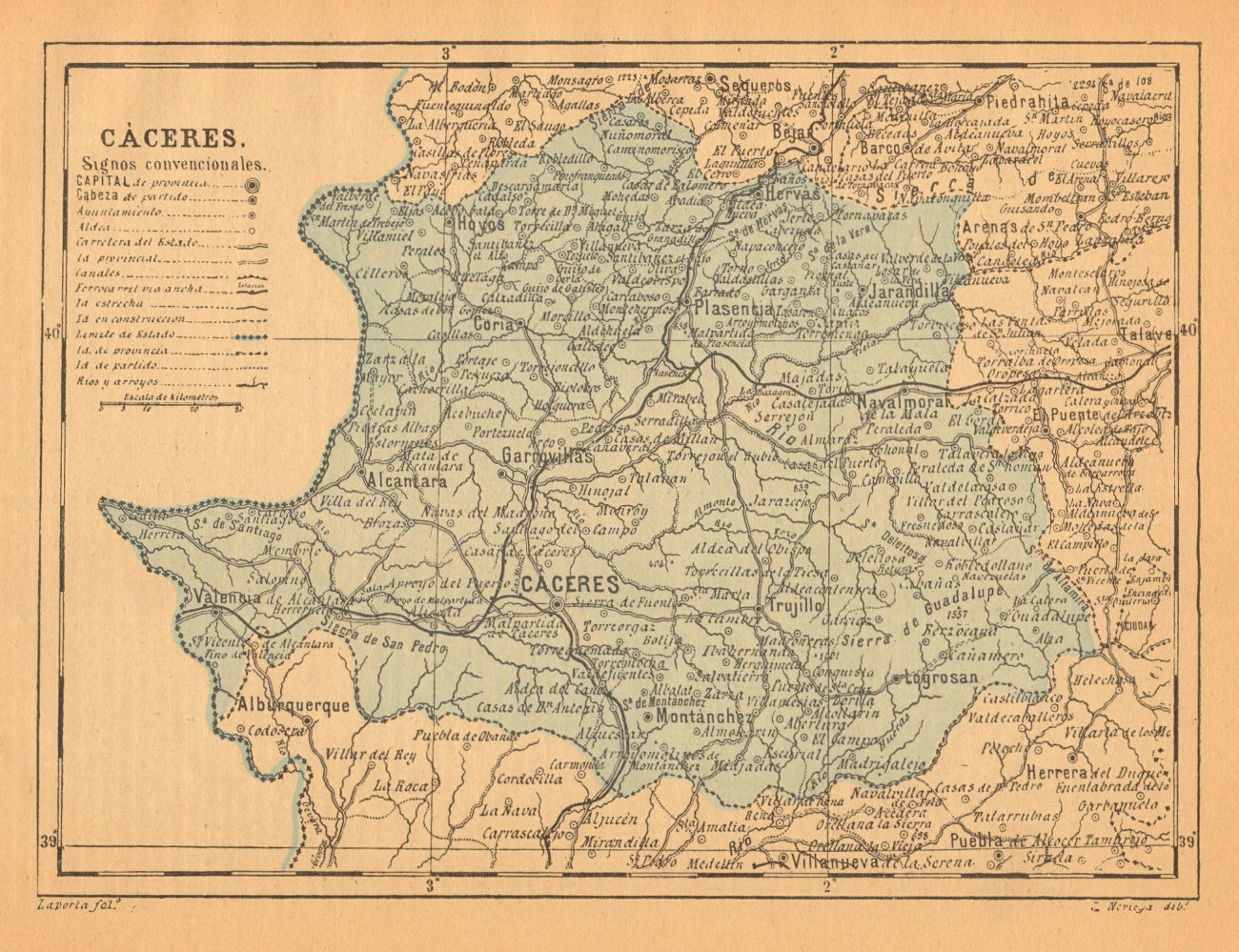 CÁCERES. Caceres. Extremadura. Mapa antiguo de la provincia 1914 old