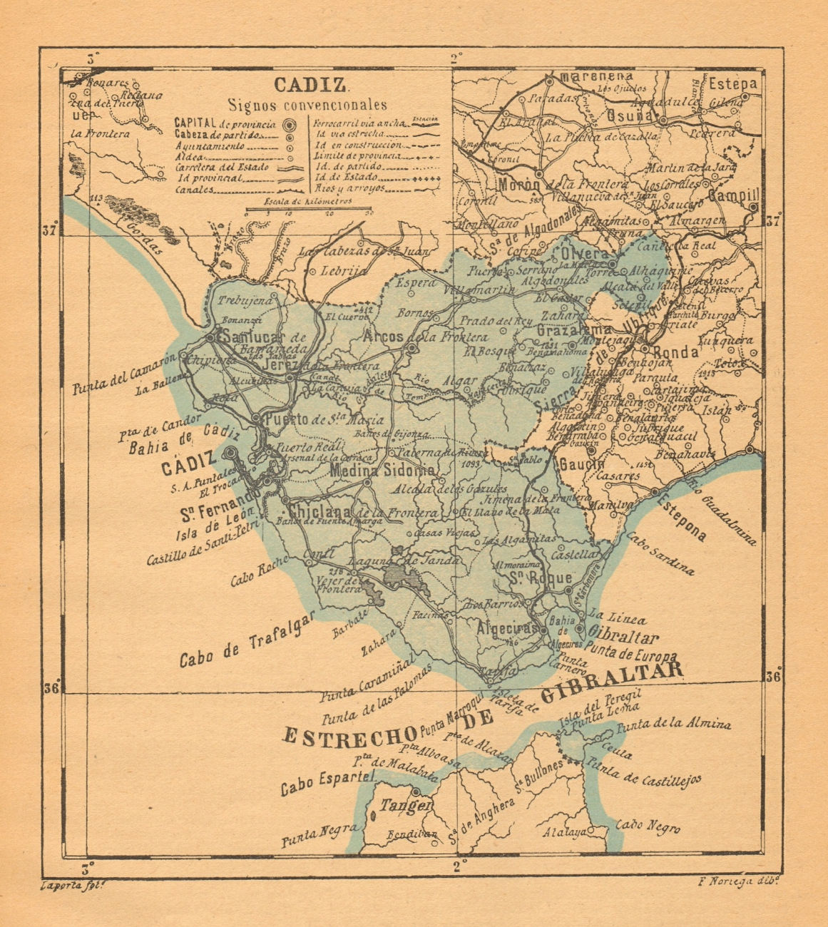CÁDIZ. Cadiz. Andalucia. Mapa antiguo de la provincia 1914 old antique