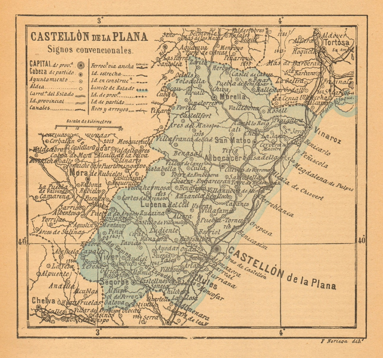 CASTELLÓN DE LA PLANA Comunitat/Comunidad Valenciana Mapa antiguo provincia 1914