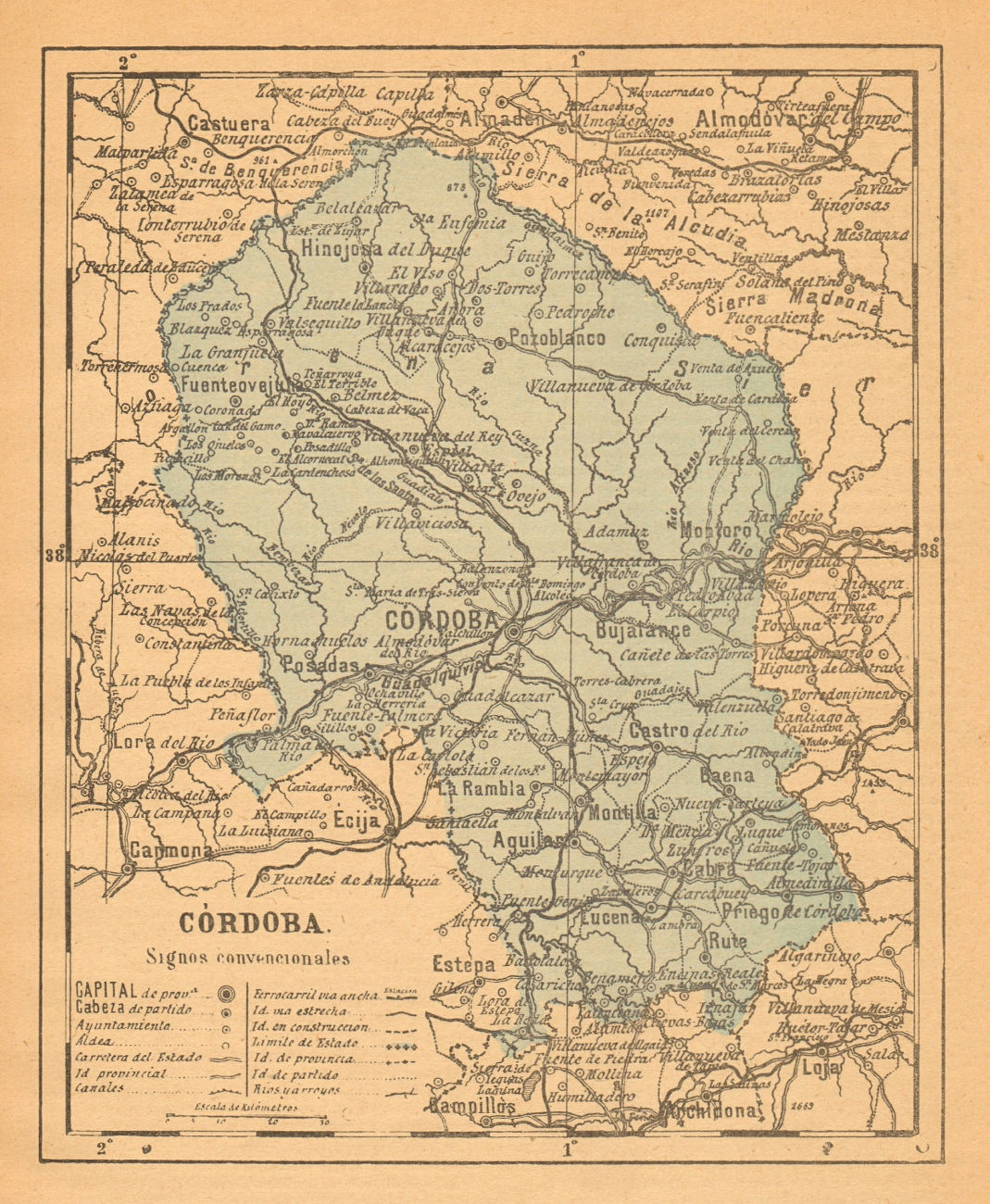 CÓRDOBA. Cordoba. Andalucia. Mapa antiguo de la provincia 1914 old antique