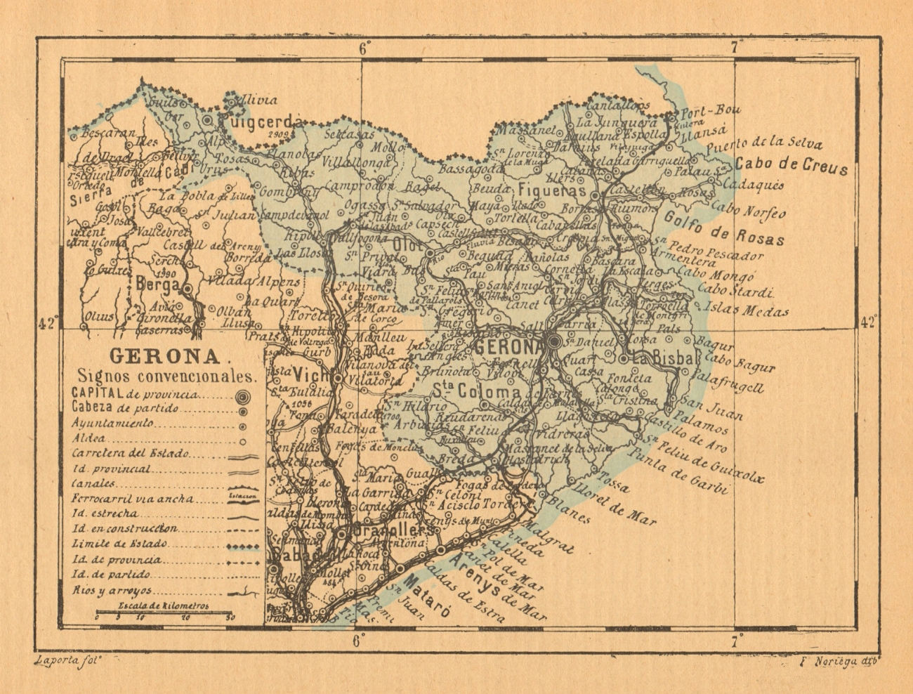GERONA. Girona. Cataluña Catalunya Catalonia. Mapa antiguo de la provincia 1914