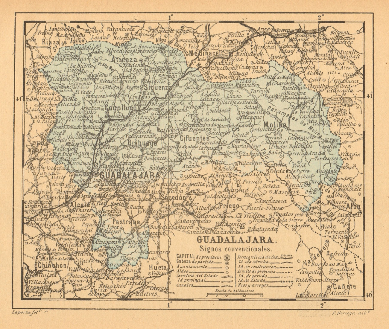 Associate Product GUADALAJARA. Castilla-La Mancha. Mapa antiguo de la provincia 1914 old
