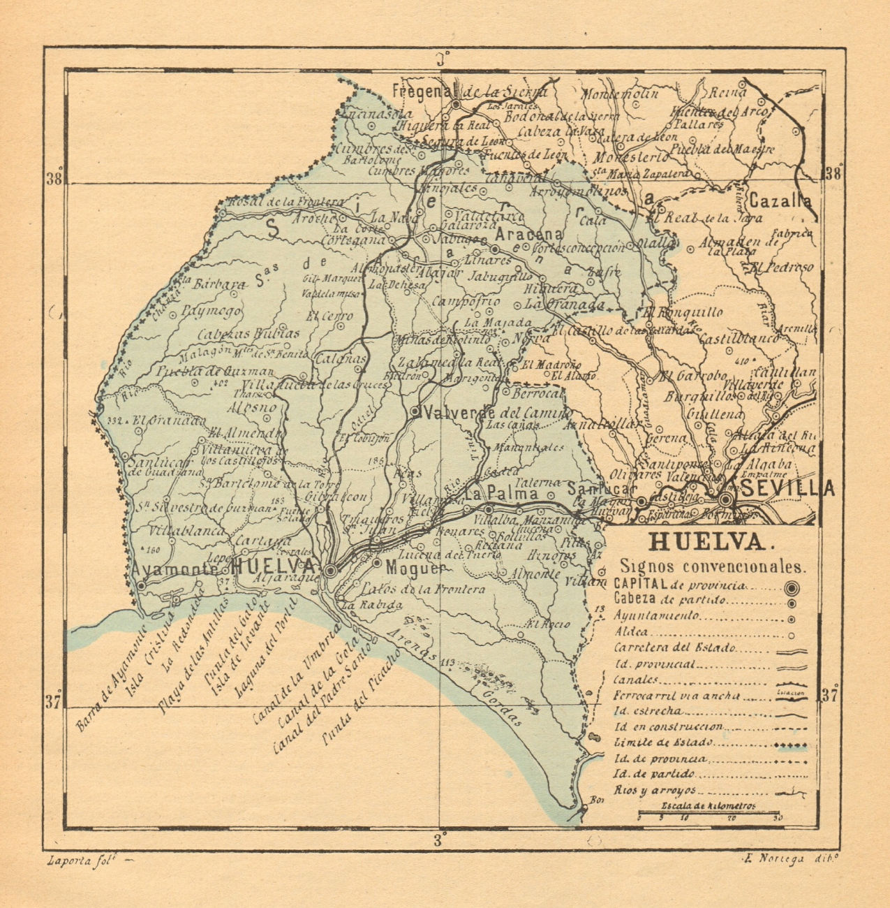 HUELVA. Andalucia. Mapa antiguo de la provincia 1914 old antique chart