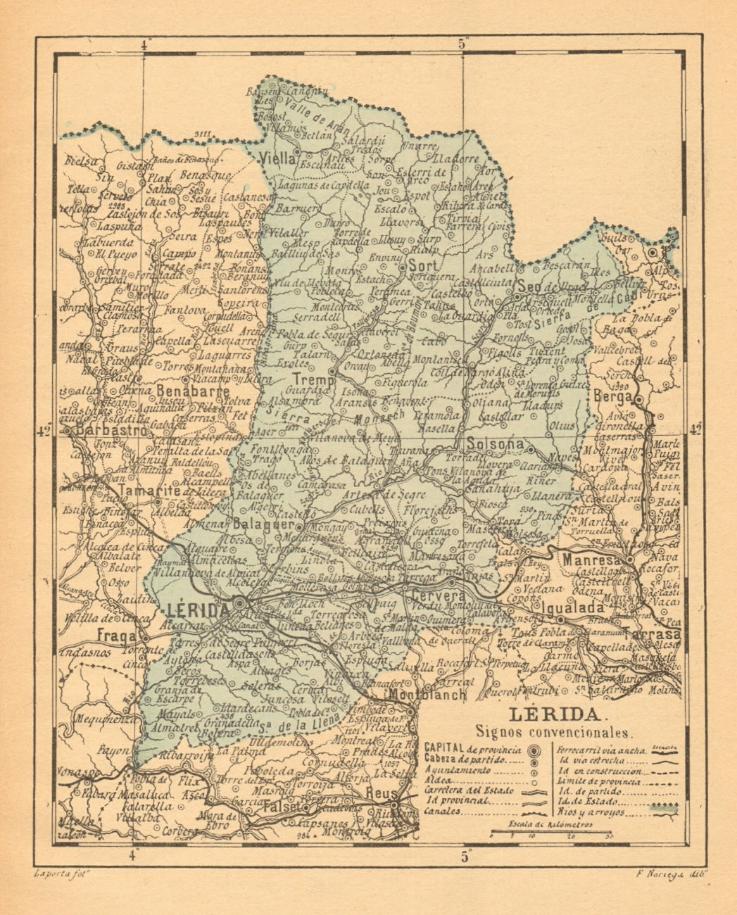 LÉRIDA. Lleida Lerida. Cataluña Catalunya. Mapa antiguo de la provincia 1914