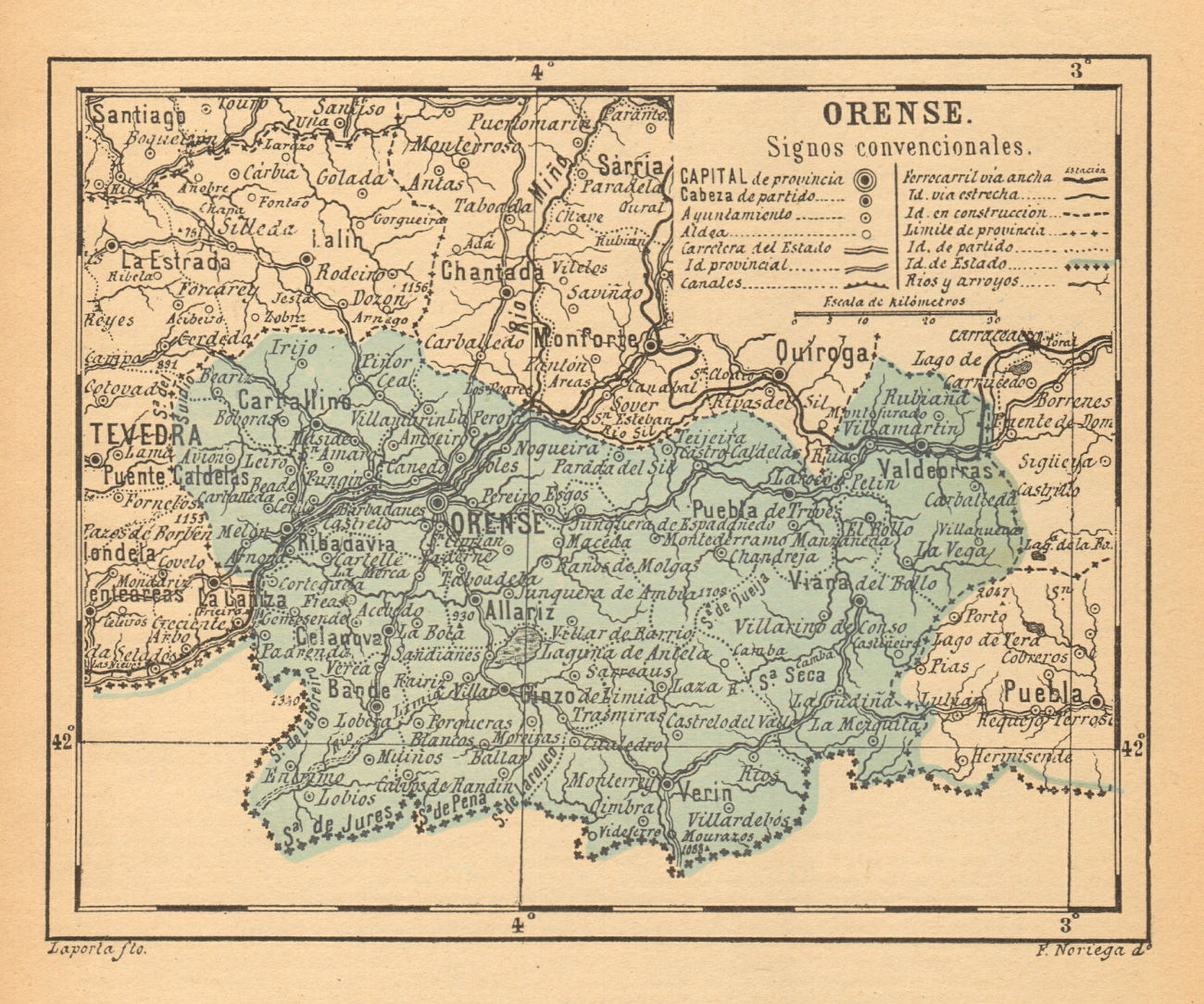 ORENSE. Ourense. Galicia. Mapa antiguo de la provincia 1914 old antique