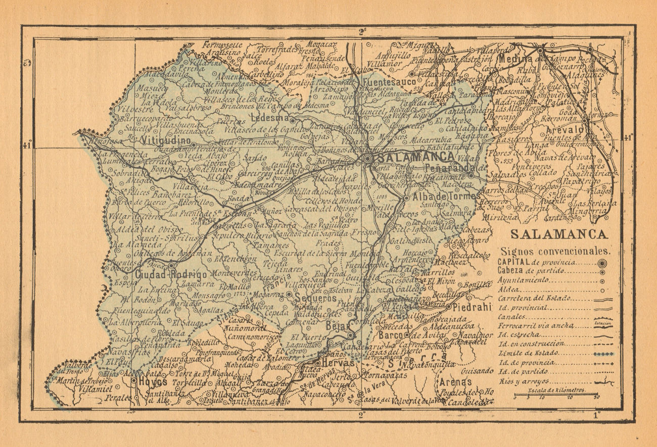 Associate Product SALAMANCA. Castilla y León. Mapa antiguo de la provincia 1914 old antique