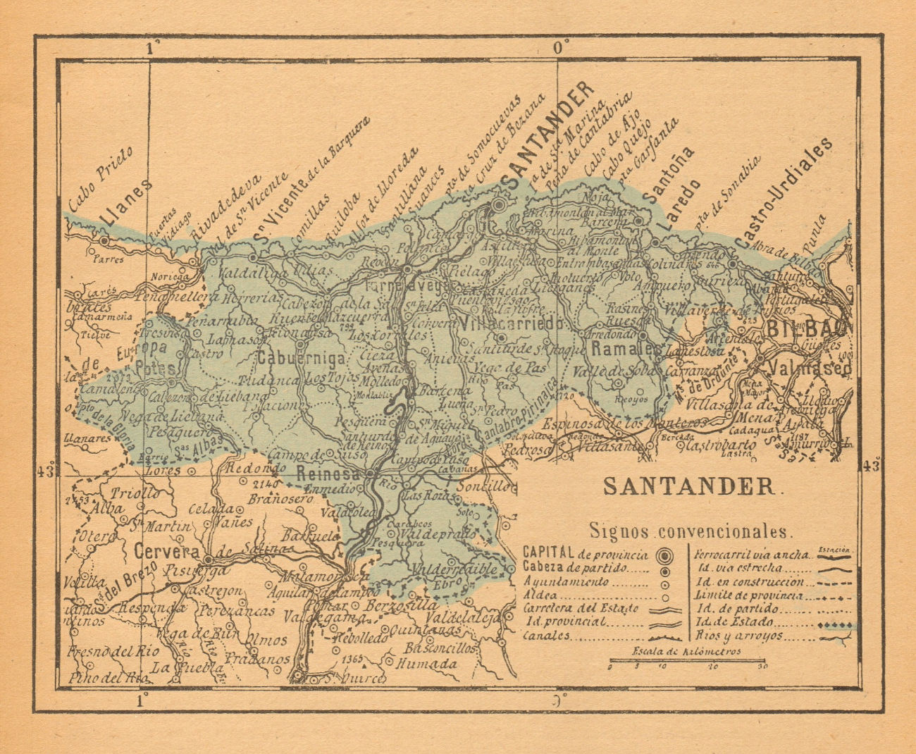 CANTABRIA. Santander. Mapa antiguo de la provincia 1914 old antique chart