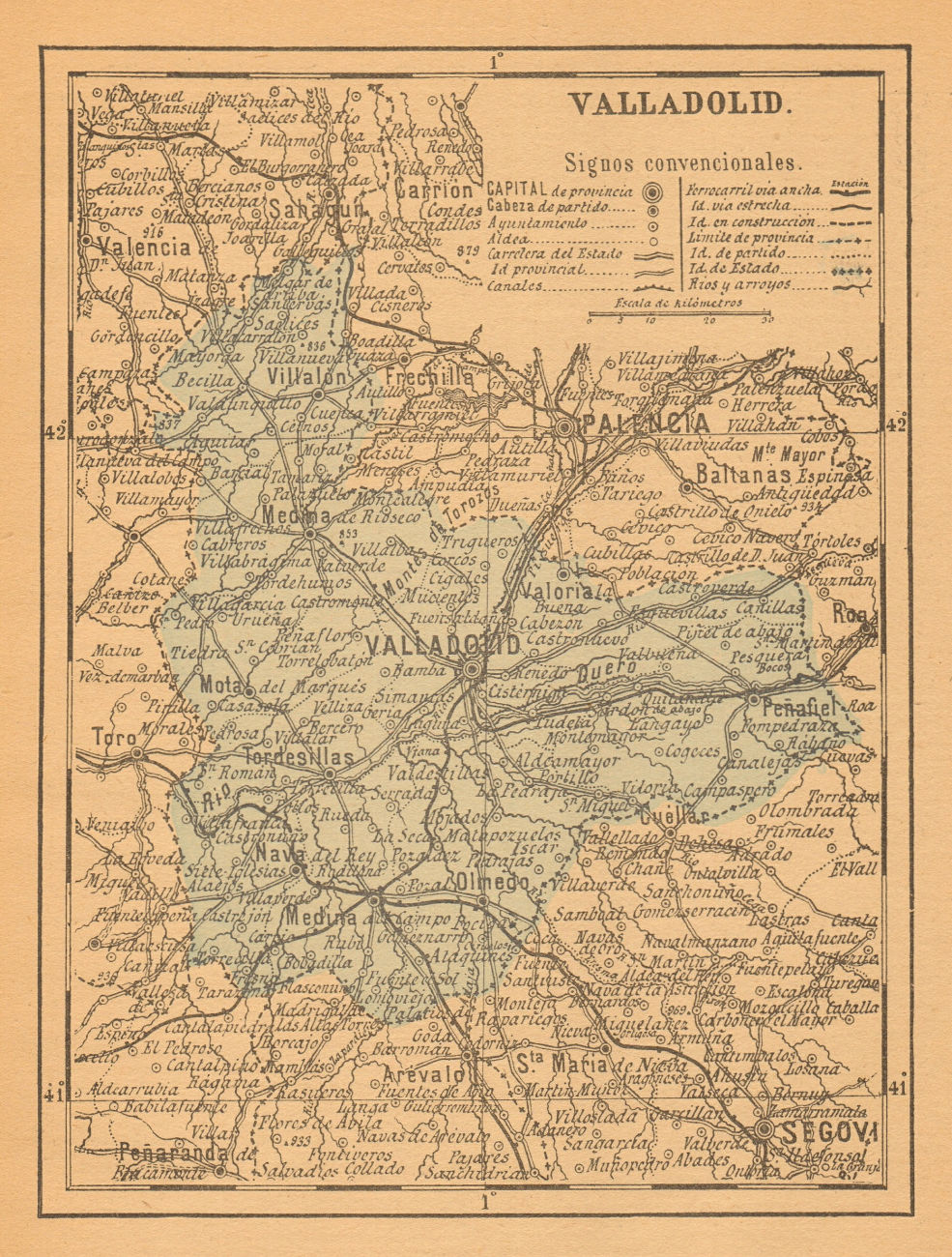 Associate Product VALLADOLID. Castilla y León. Mapa antiguo de la provincia 1914 old antique