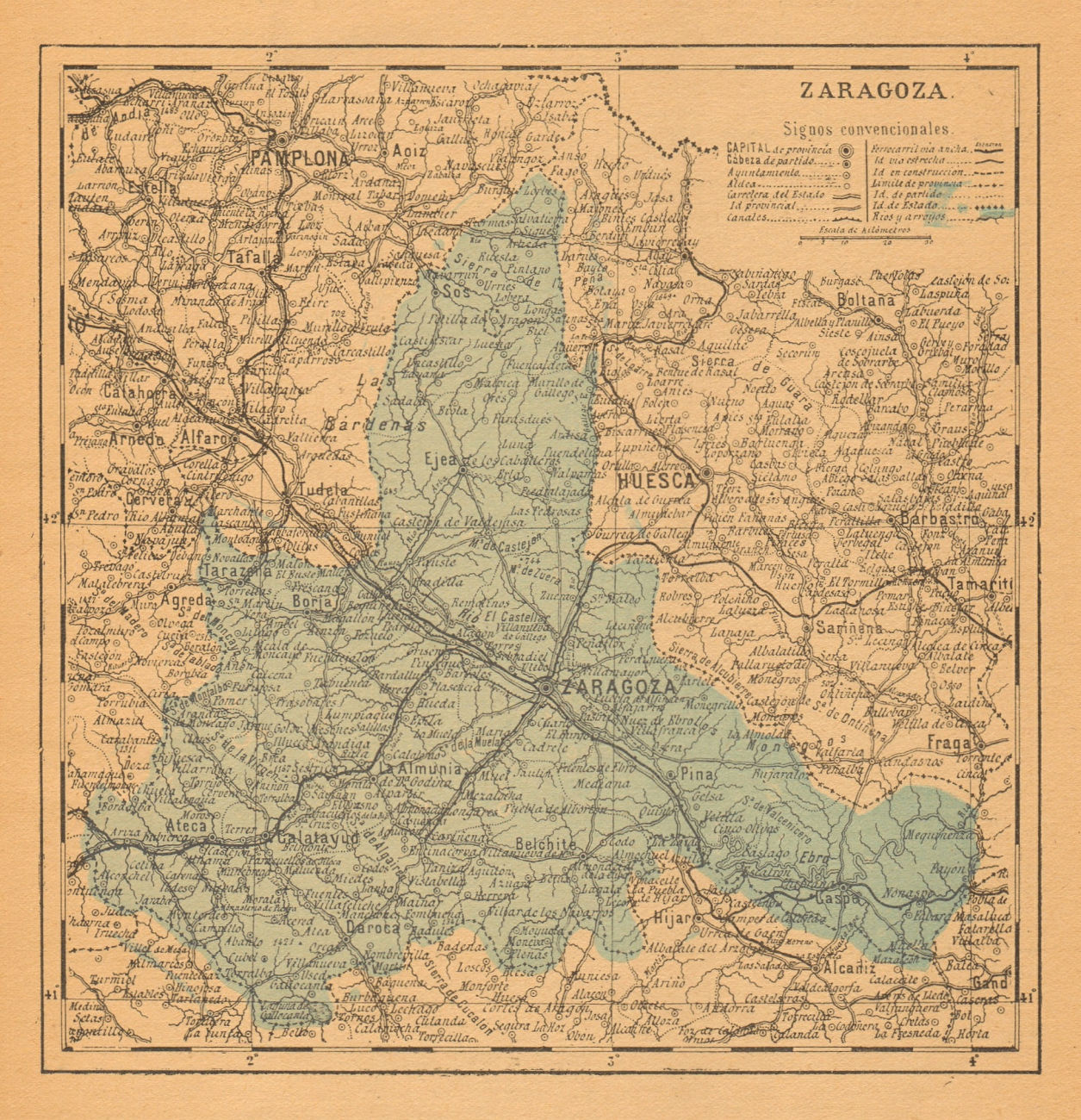 ZARAGOZA. Saragossa. Aragon. Mapa antiguo de la provincia 1914 old antique