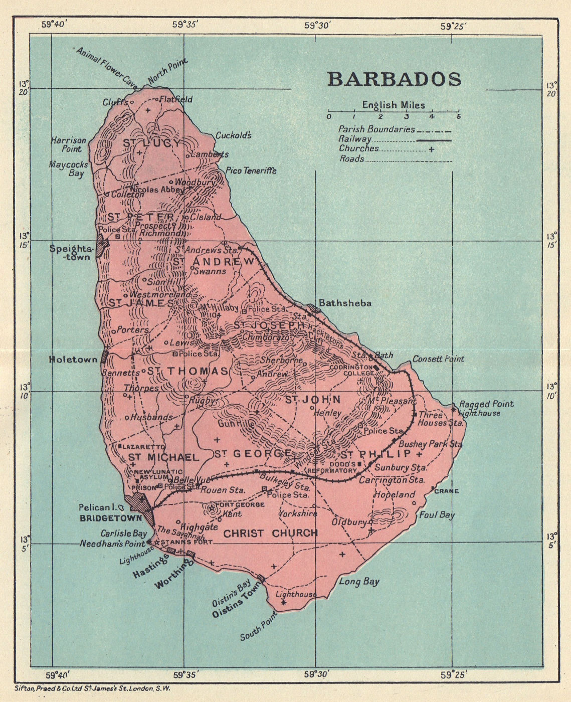 BARBADOS. Vintage map. West Indies Caribbean 1923 old vintage plan chart