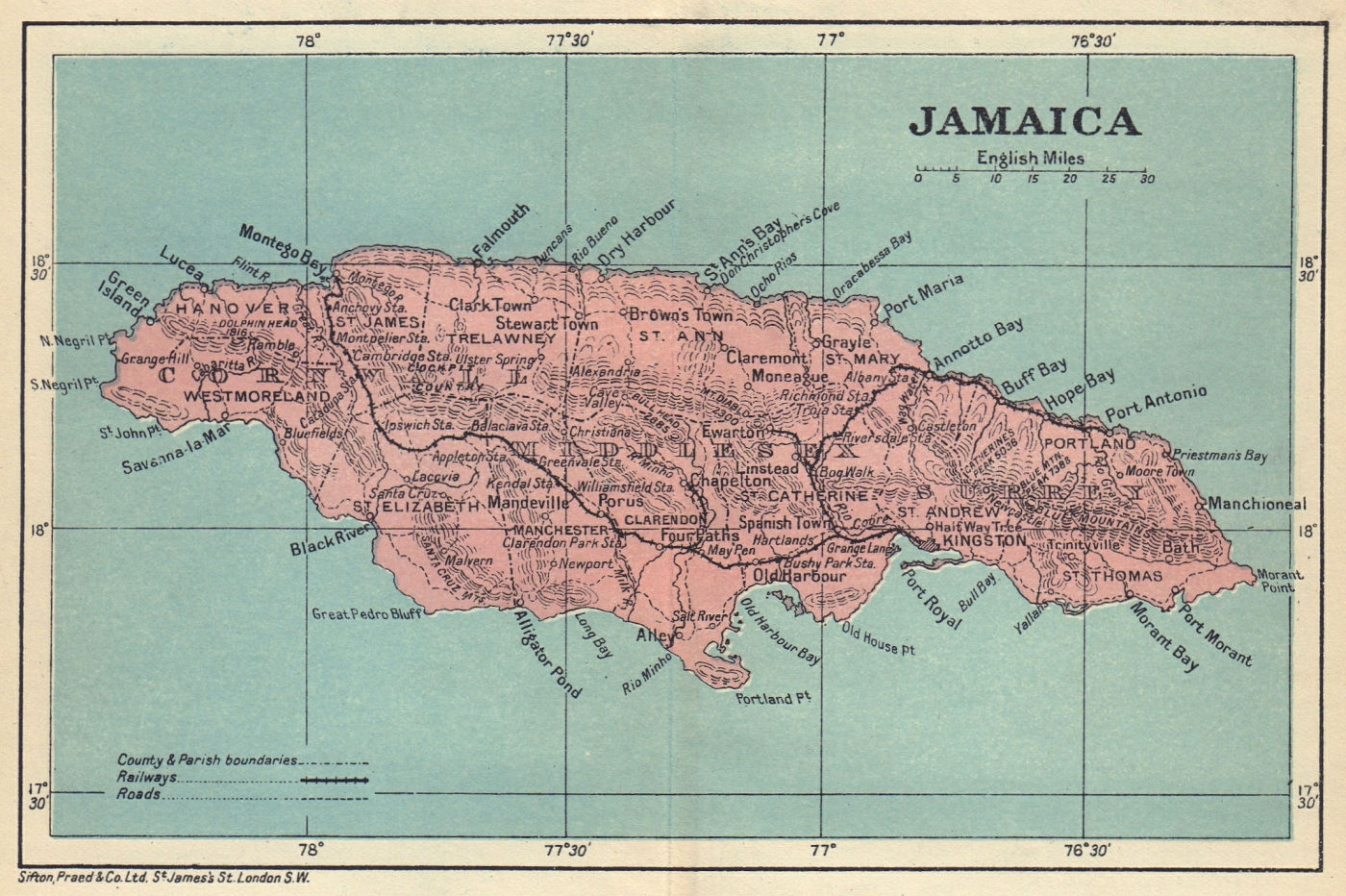 Associate Product JAMAICA. Vintage map. West Indies. Caribbean 1923 old vintage plan chart