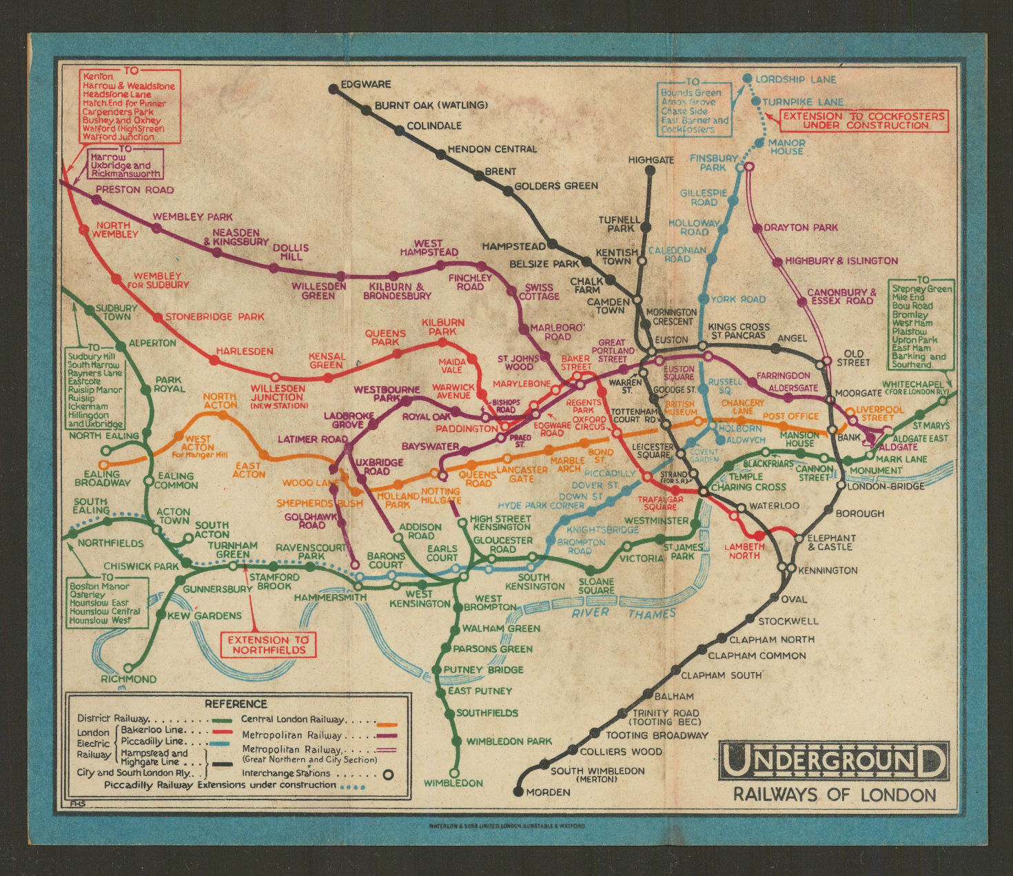LONDON UNDERGROUND tube map diagram plan. Piccadilly extension. STINGEMORE 1930