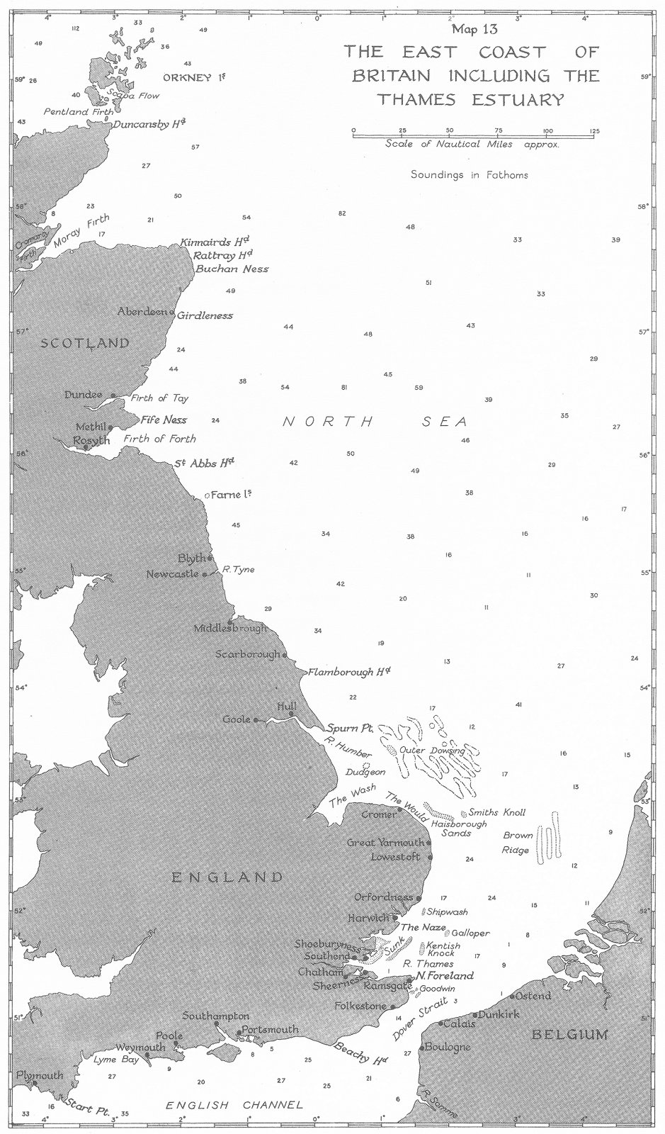 Associate Product UK. Jan-May 1940. east Coast of Britain, including Thames Estuary 1954 old map