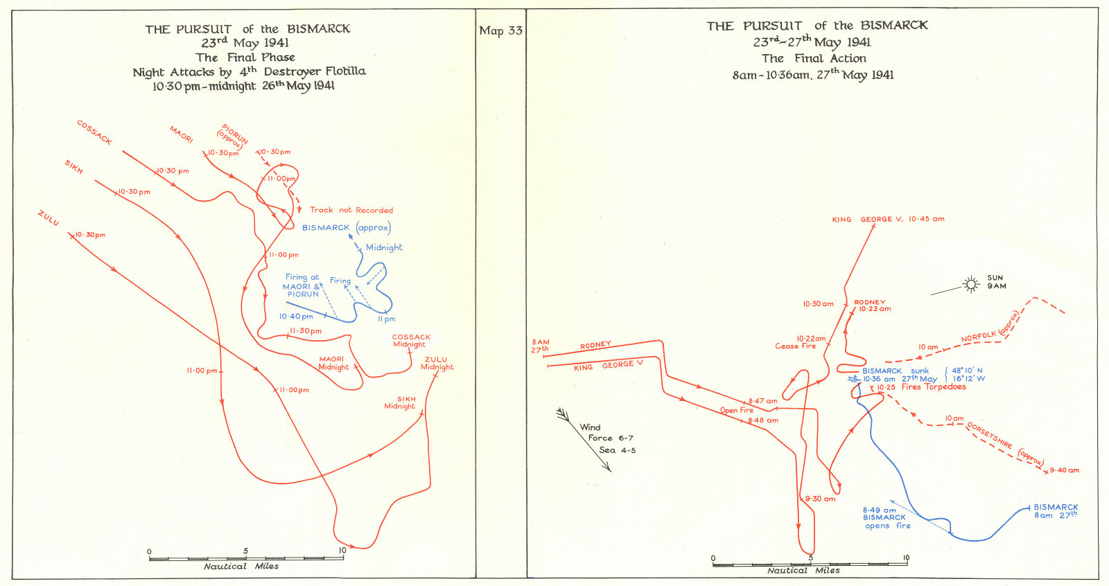 Associate Product ATLANTIC. The pursuit of the Bismarck May 1941. Final action 1954 old map